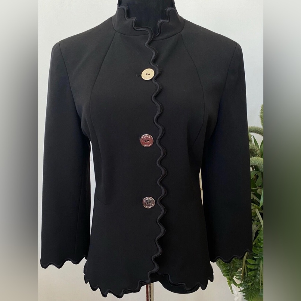 Vintage Oscar de la Renta Scalloped Trim Black Blazer Jacket Women’s Size 14